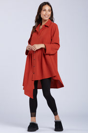 Sydney Project Addison Solid Air Flow Asymmetric Collared Top - AFT1162 - CLAY