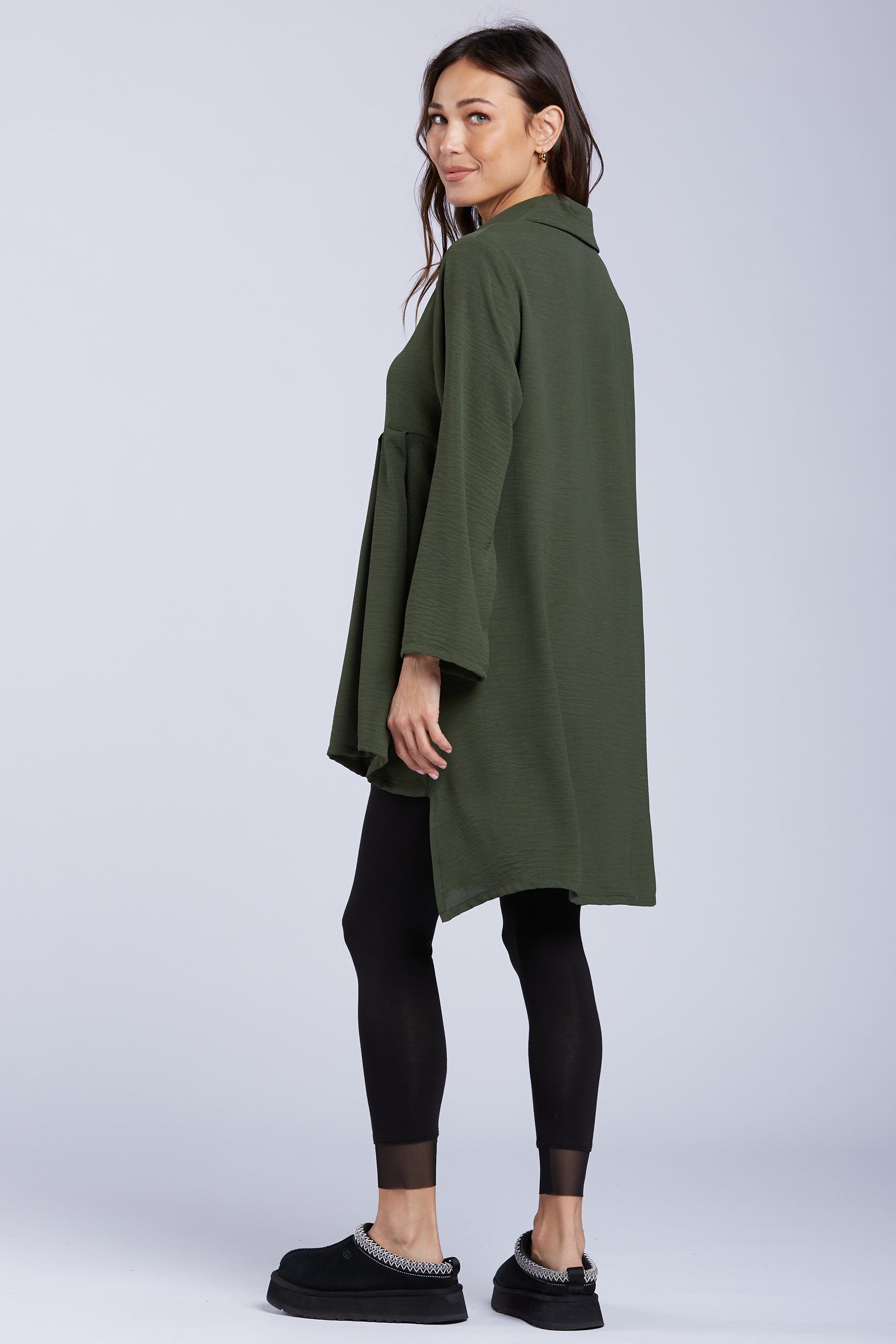 Sydney Project Addison Solid Air Flow Asymmetric Collared Top - AFT1162 - OLIVE