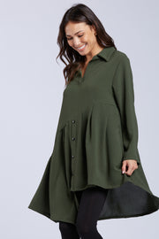 Sydney Project Addison Solid Air Flow Asymmetric Collared Top - AFT1162 - OLIVE
