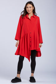 Sydney Project Addison Solid Air Flow Asymmetric Collared Top - AFT1162 - RED