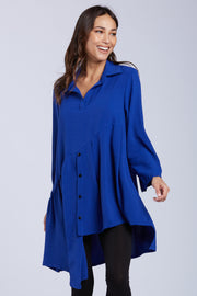 Sydney Project Addison Solid Air Flow Asymmetric Collared Top - AFT1162 - ROYAL BLUE