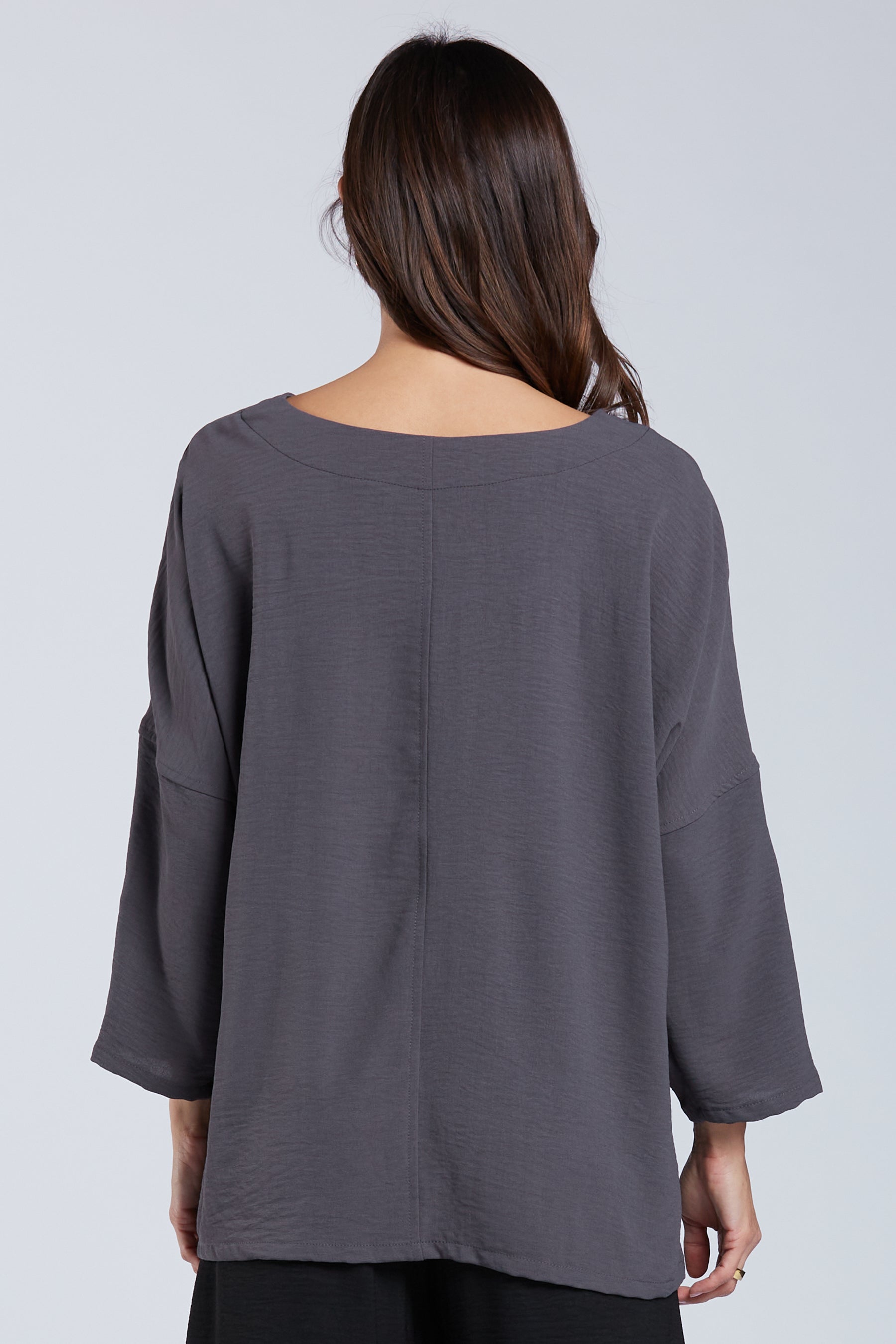 Sydney Project Parker Solid Air Flow Round Neck Reuched Button Sleeves Top - AFT1172 - CHARCOAL