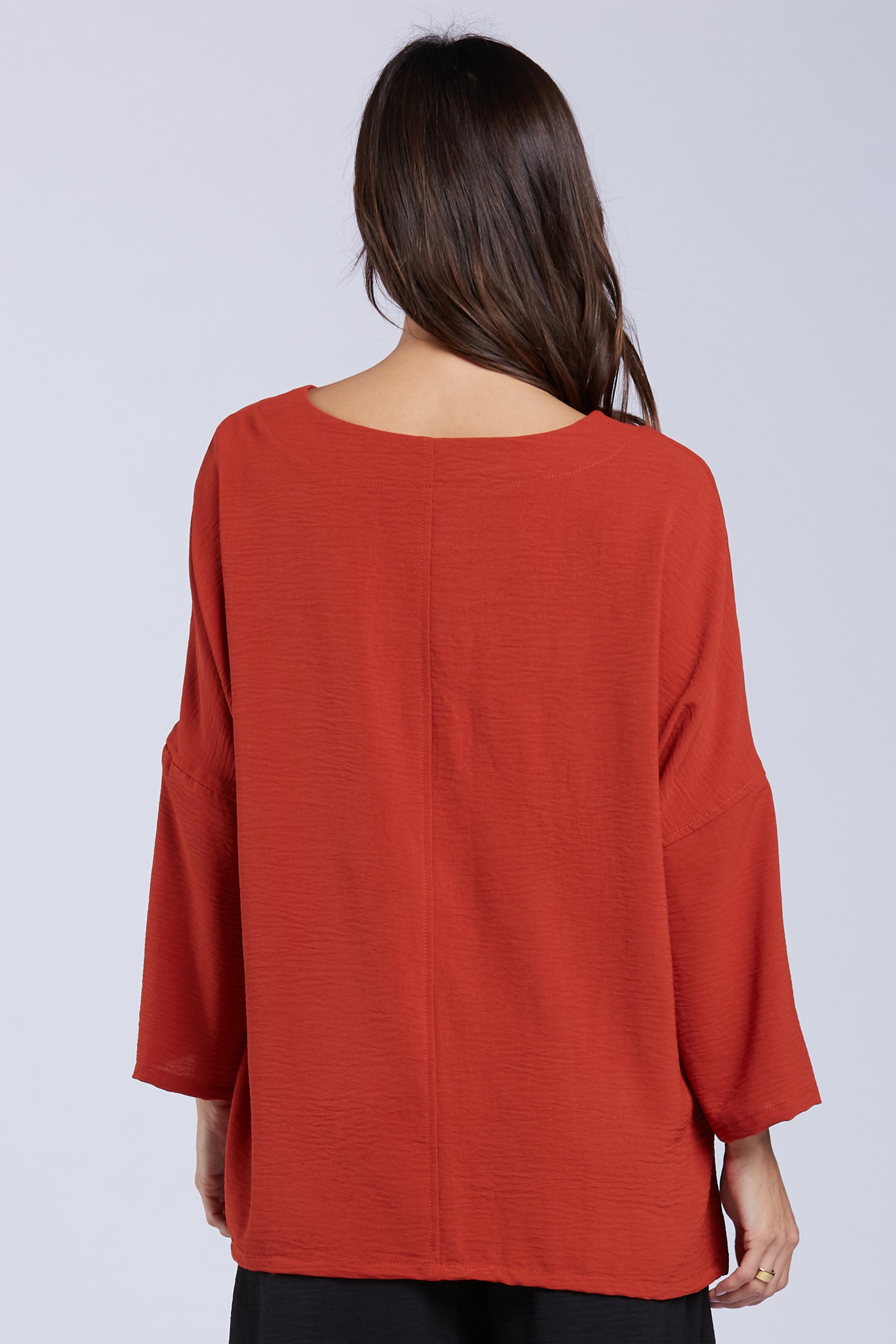 Sydney Project Parker Solid Air Flow Round Neck Reuched Button Sleeves Top - AFT1172 - CLAY