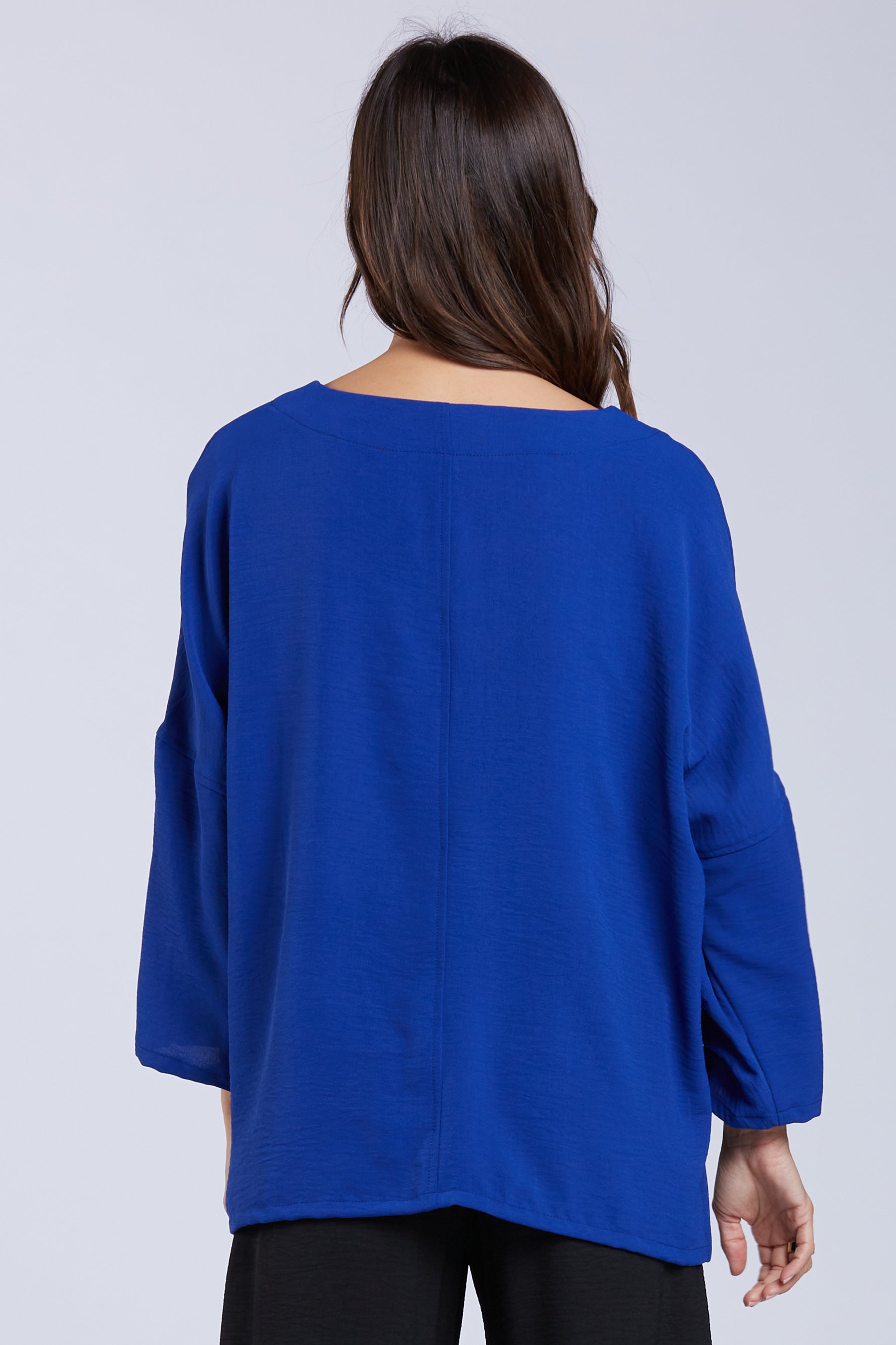 Sydney Project Parker Solid Air Flow Round Neck Reuched Button Sleeves Top - AFT1172 - ROYAL BLUE