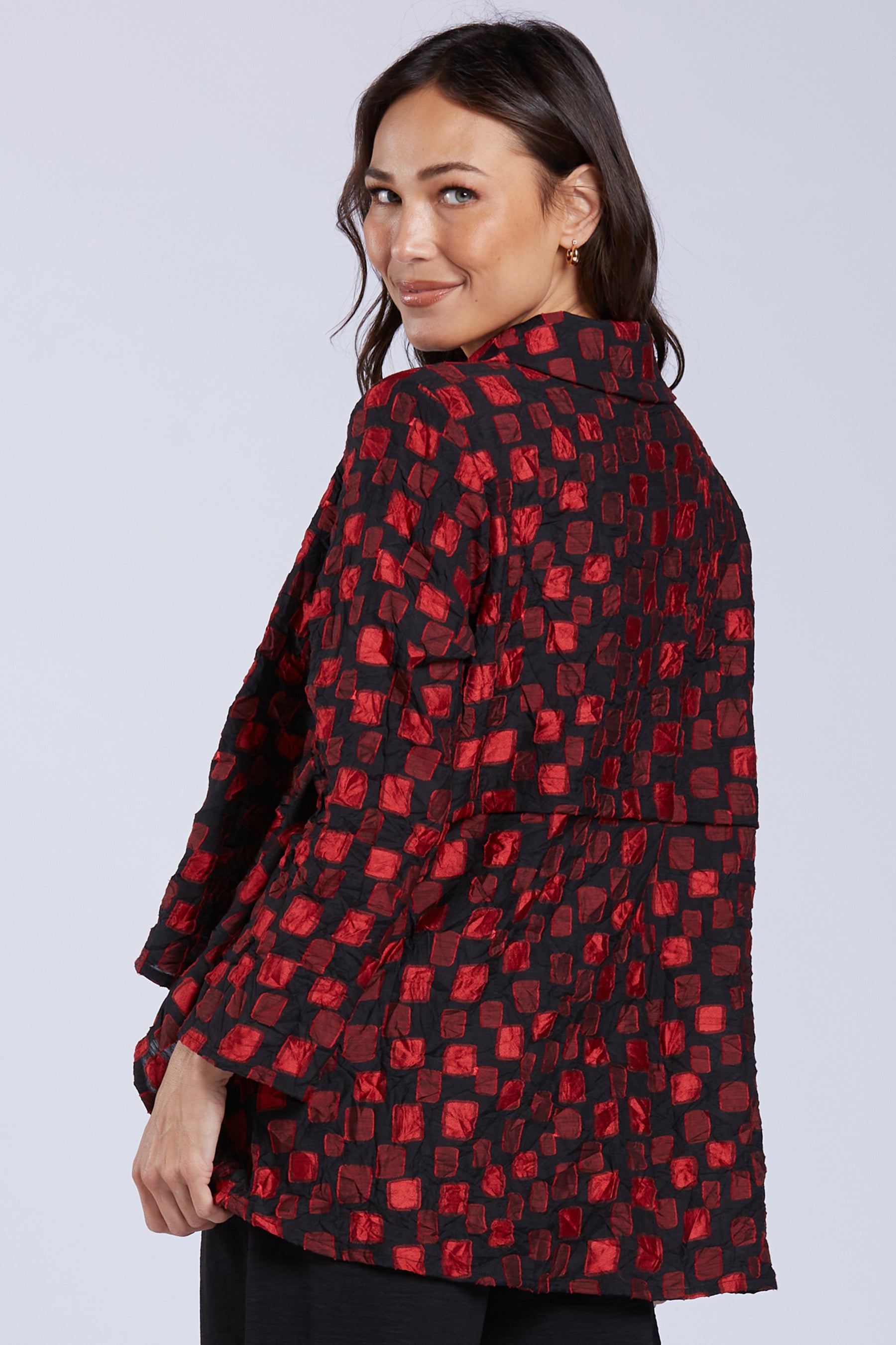 Sydney Project Shannon Button Down Cropped Square Design Jacket - CJJ1032 - RED