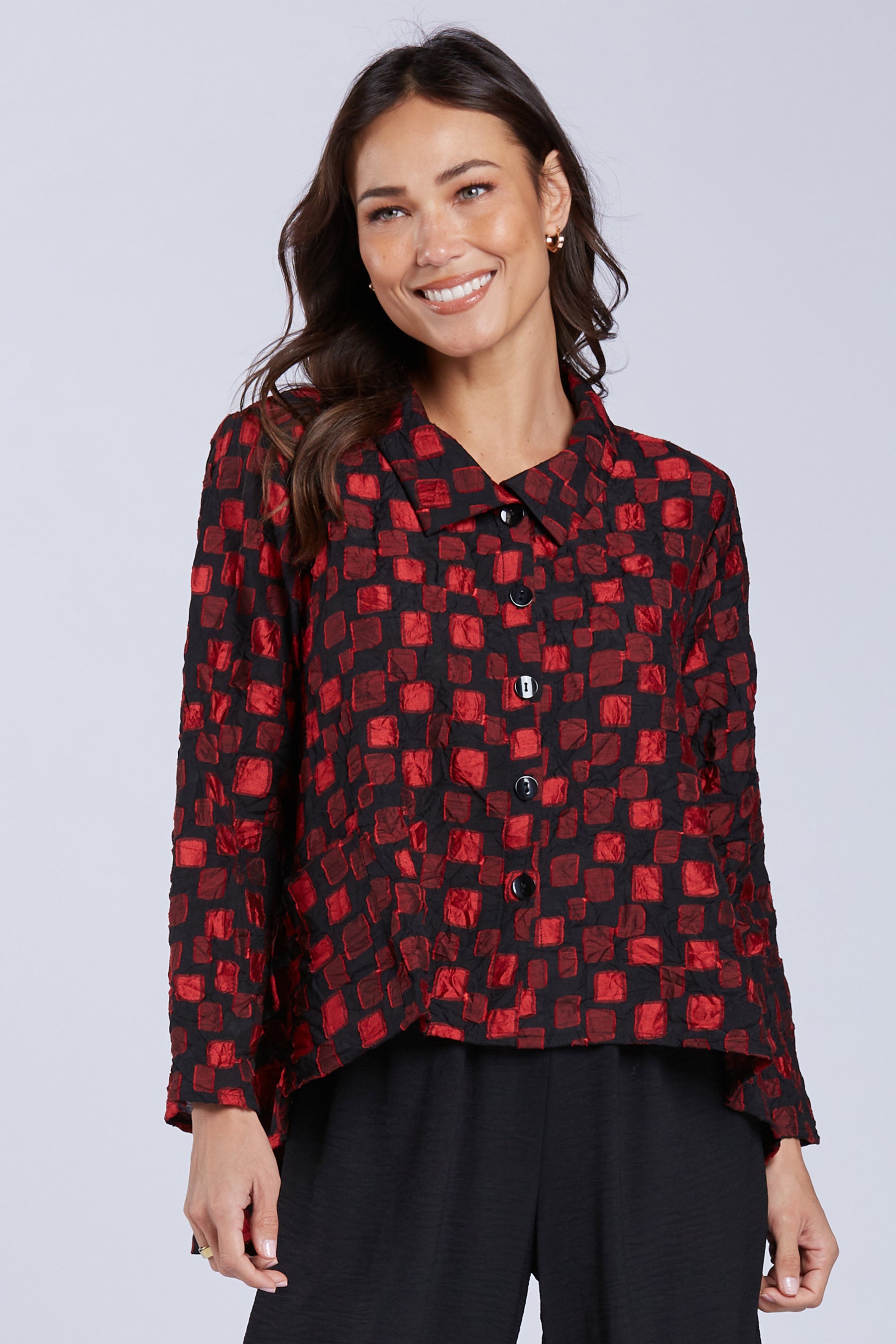 Sydney Project Shannon Button Down Cropped Square Design Jacket - CJJ1032 - RED