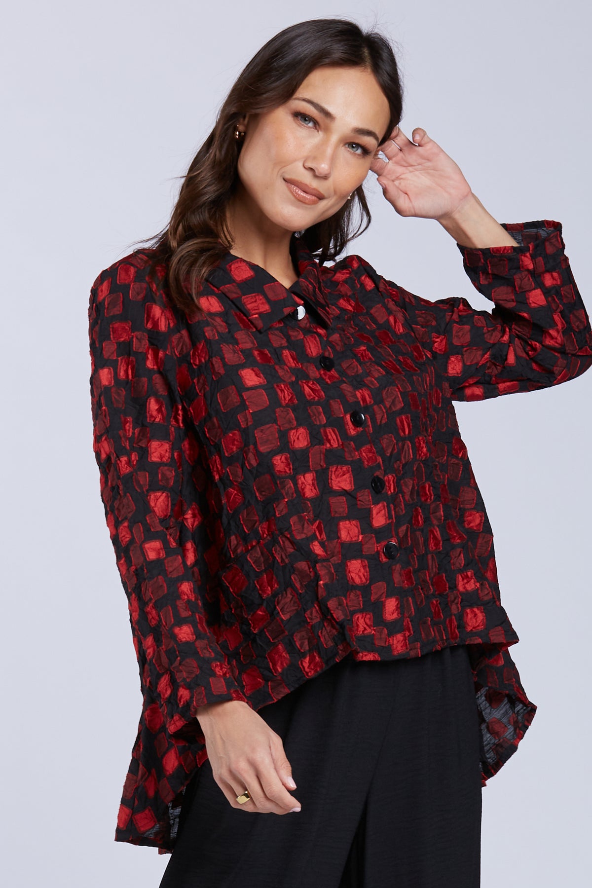Sydney Project Shannon Button Down Cropped Square Design Jacket - CJJ1032 - RED