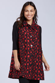 Sydney Project Wren Long Geometric Square Button Down Collared Vest - CJJ1113 - RED