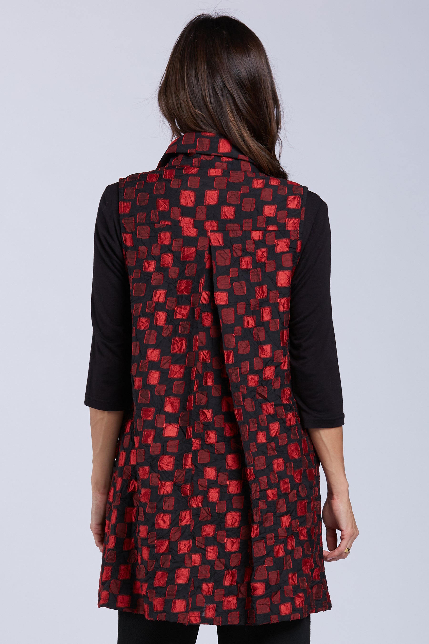 Sydney Project Wren Long Geometric Square Button Down Collared Vest - CJJ1113 - RED