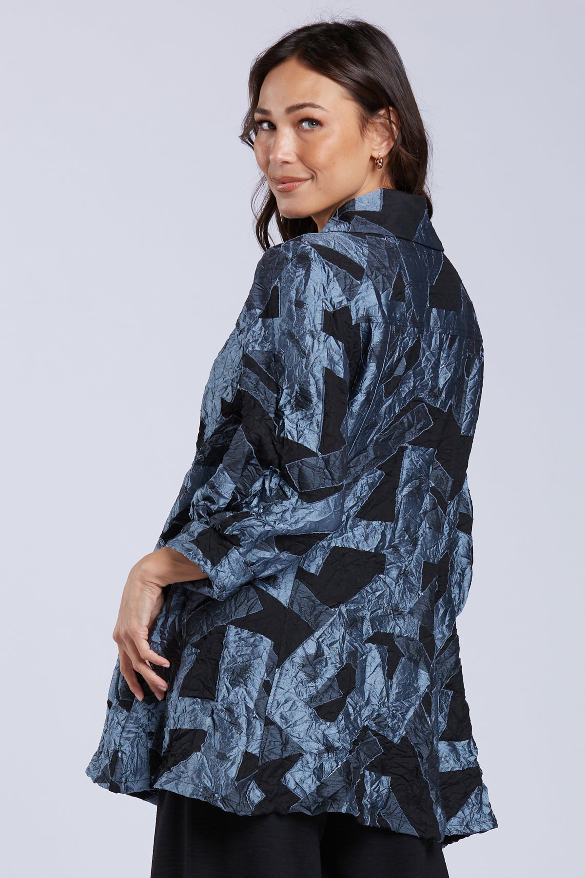 Sydney Project Brooke Button Down Collar Jacket w/ 3/4 Sleeves - CJJ1130 - BLUE GREY