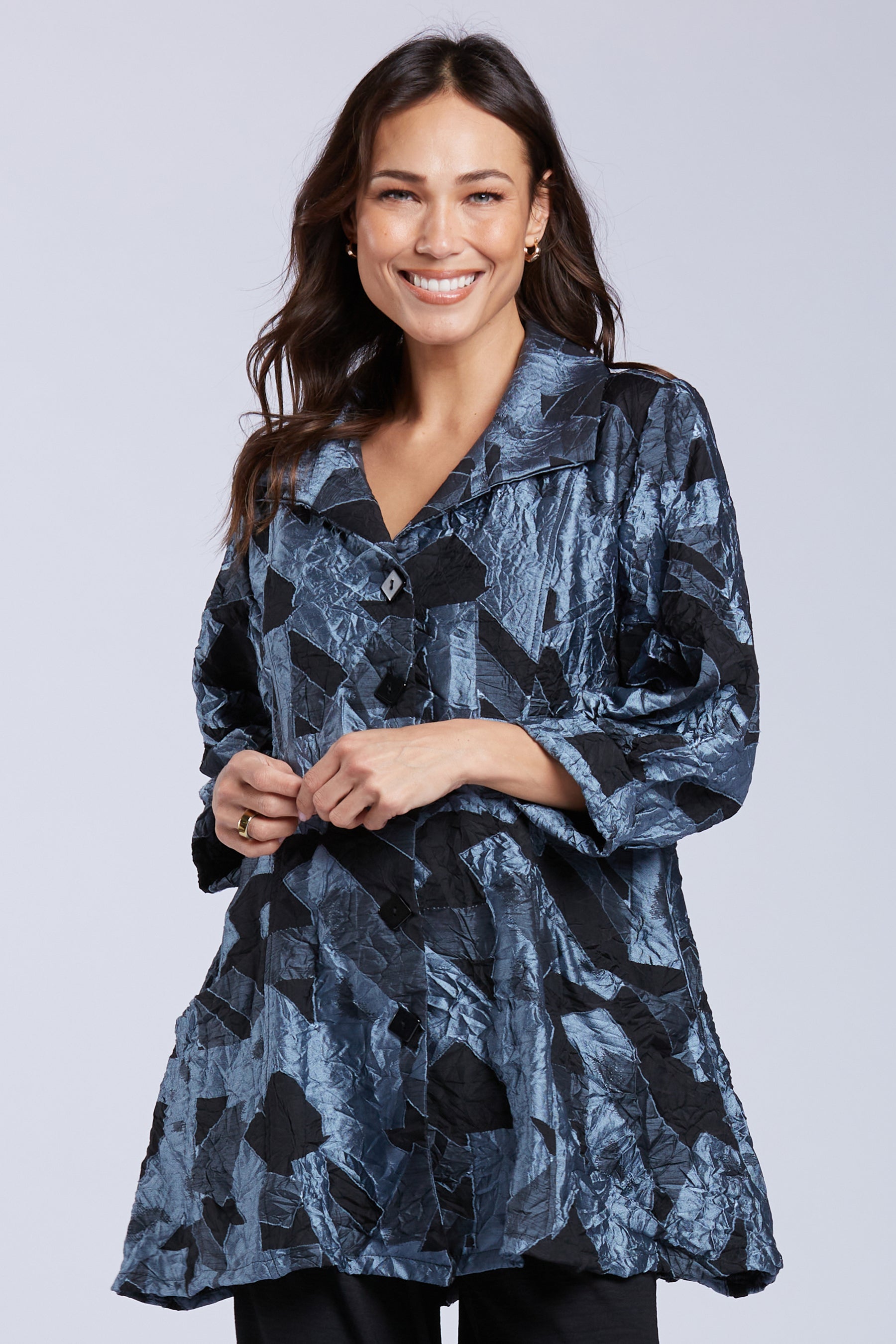 Sydney Project Brooke Button Down Collar Jacket w/ 3/4 Sleeves - CJJ1130 - BLUE GREY