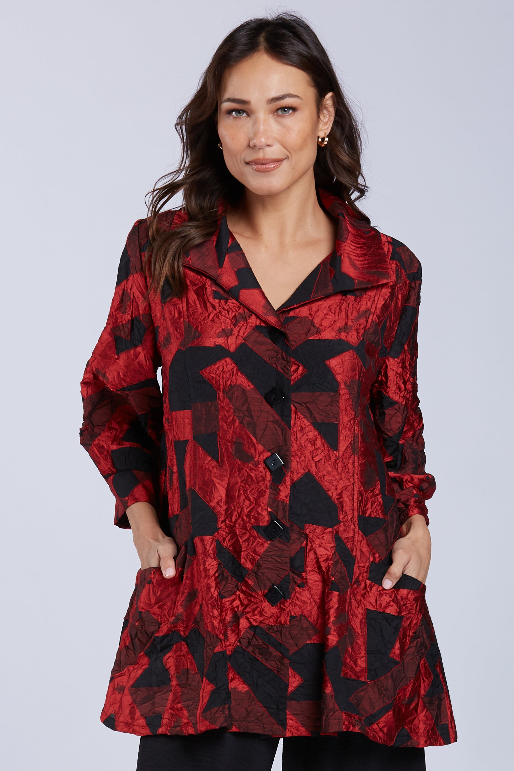 Sydney Project Brooke Button Down Collar Jacket w/ 3/4 Sleeves - CJJ1130 - RED