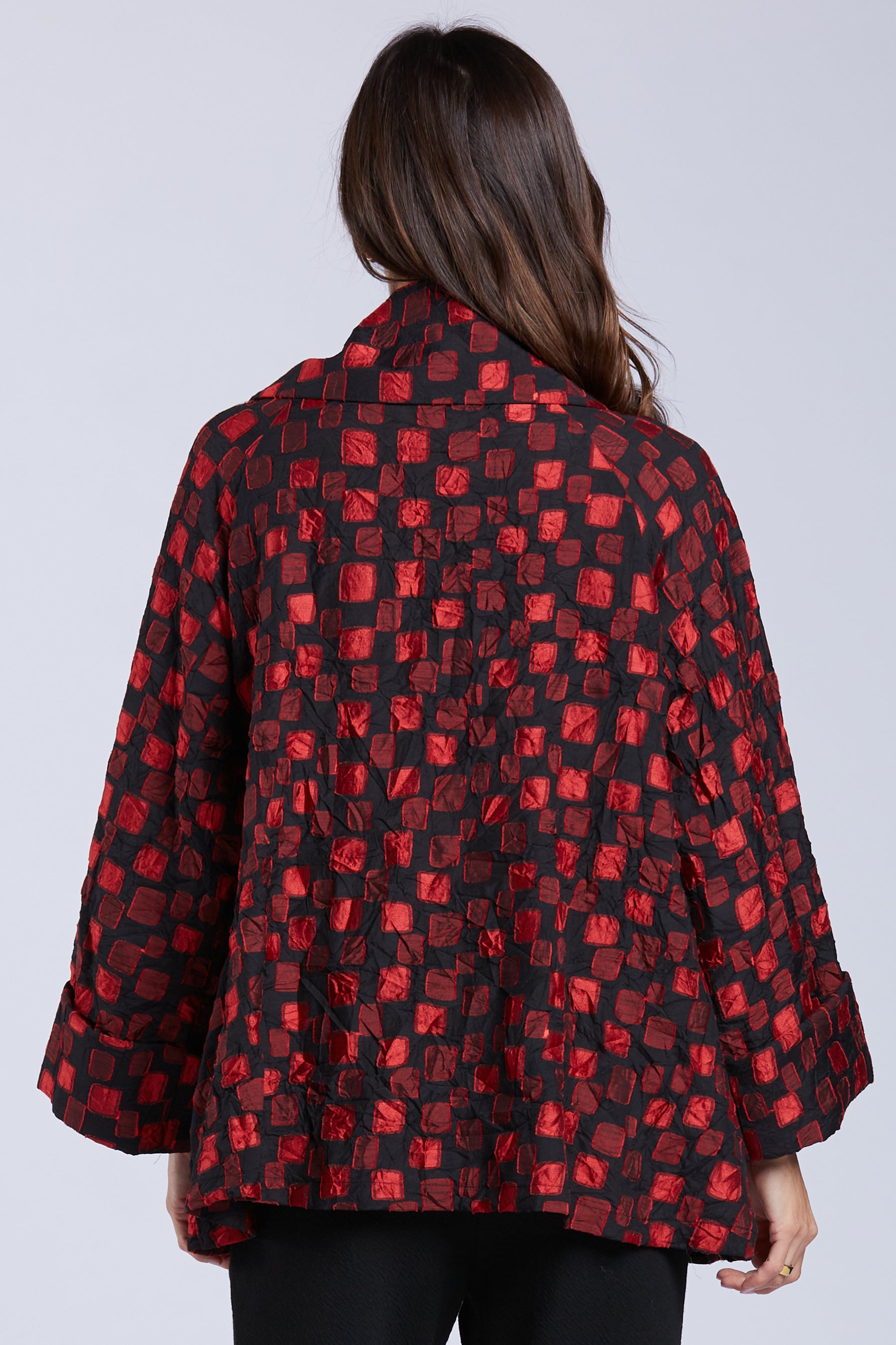 Sydney Project Ora Long Sleeve Cowl Neck Top w/ Black Squares - CJJ1153 - RED PEBBLES