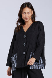Sydney Project Jackie Three Button V-Neck Long Sleeve Top w/ Metal Geometric Pockets - CJJ1160 - METAL