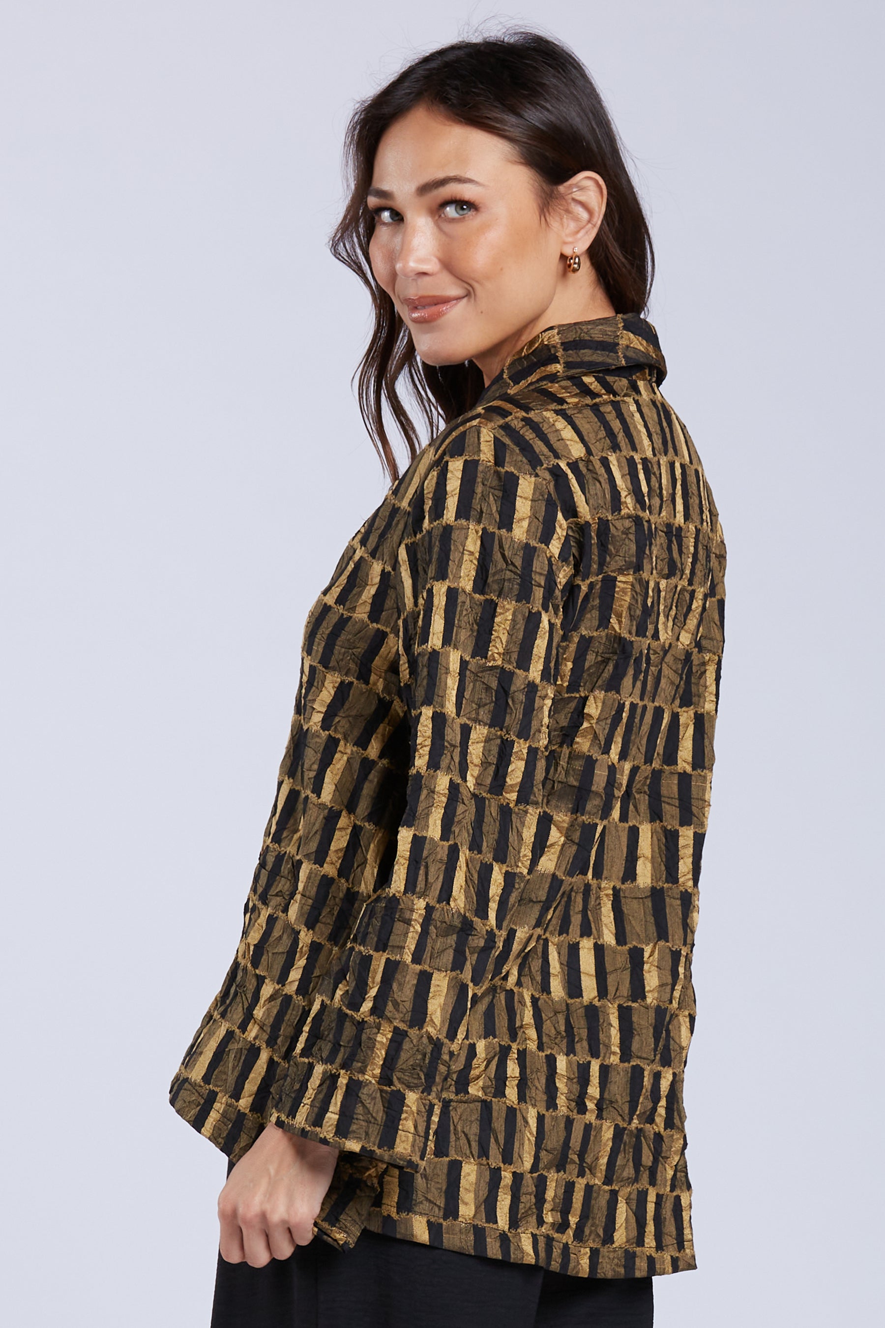 Sydney Project Ona Black and Gold Geometric Design Button Down Collar Jacket - CJJ1176 - GOLD