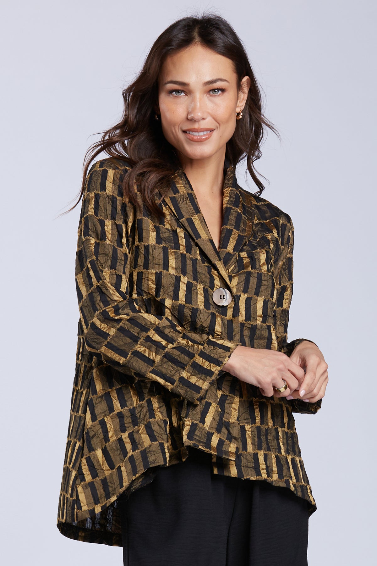 Sydney Project Ona Black and Gold Geometric Design Button Down Collar Jacket - CJJ1176 - GOLD
