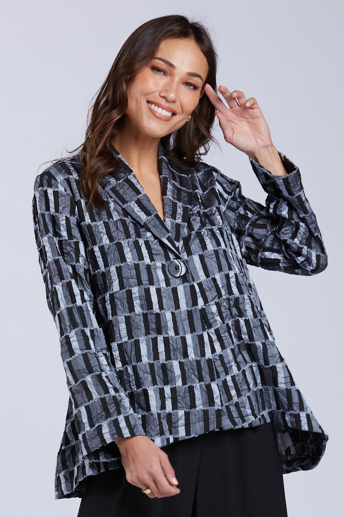 Sydney Project Ona Black and Gold Geometric Design Button Down Collar Jacket - CJJ1176 - METAL