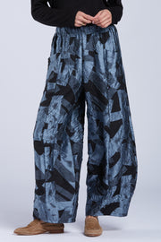 Sydney Project Paulina Wide Leg Flowy Abstract Pant  - CJP103 - BLUE GREY