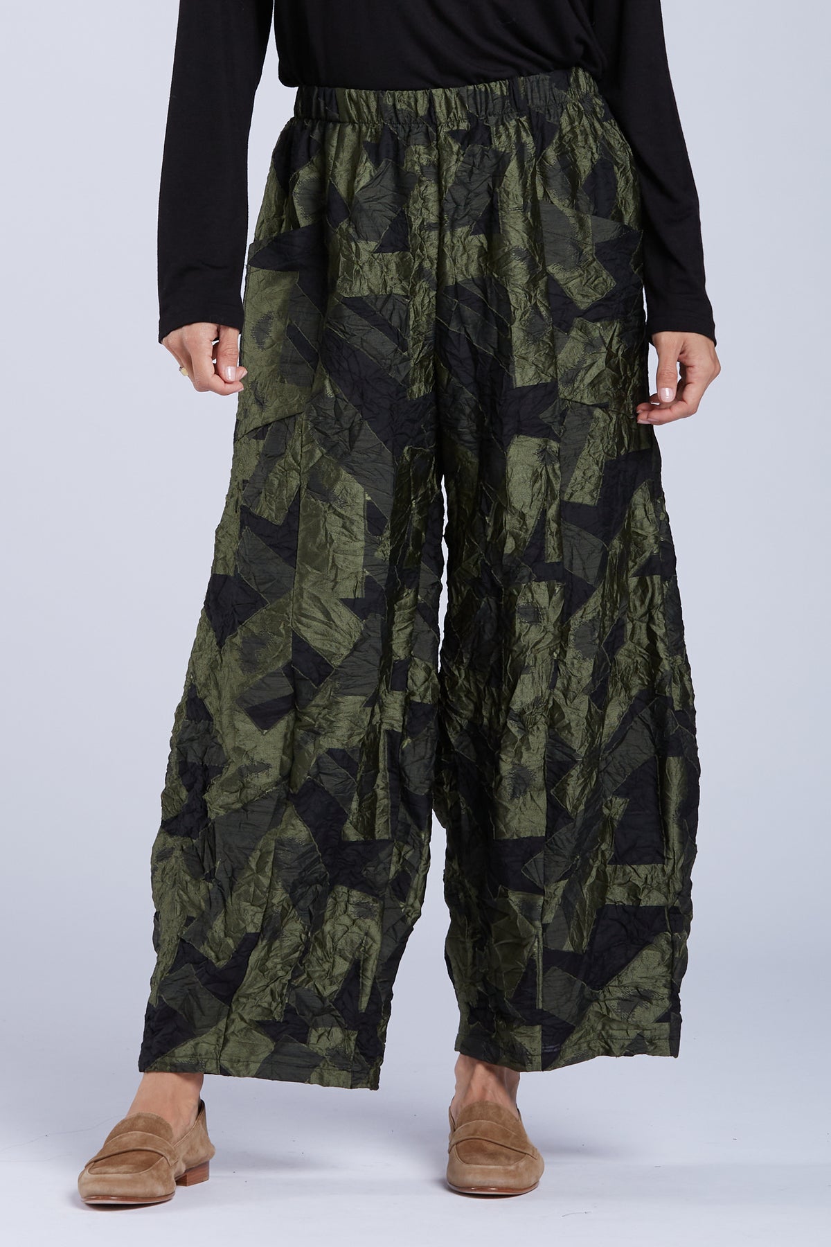 Sydney Project Paulina Wide Leg Flowy Abstract Pant  - CJP103 - OLIVE