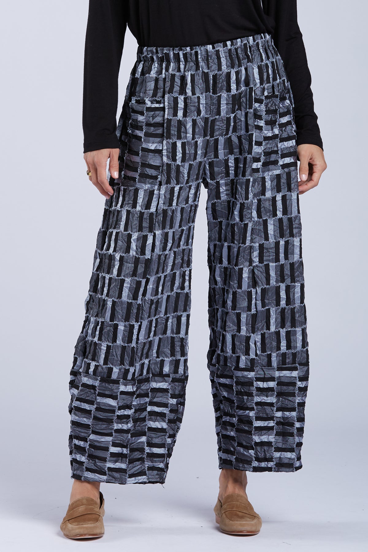 Sydney Project Hailey Crinkle Geometric Print Barrel Pant - CJP112 - METAL
