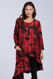 Sydney Project Ashley Long Sleeve Round Neck Asymmetric Abstract Long Top - CJT1024 - CRIMSON