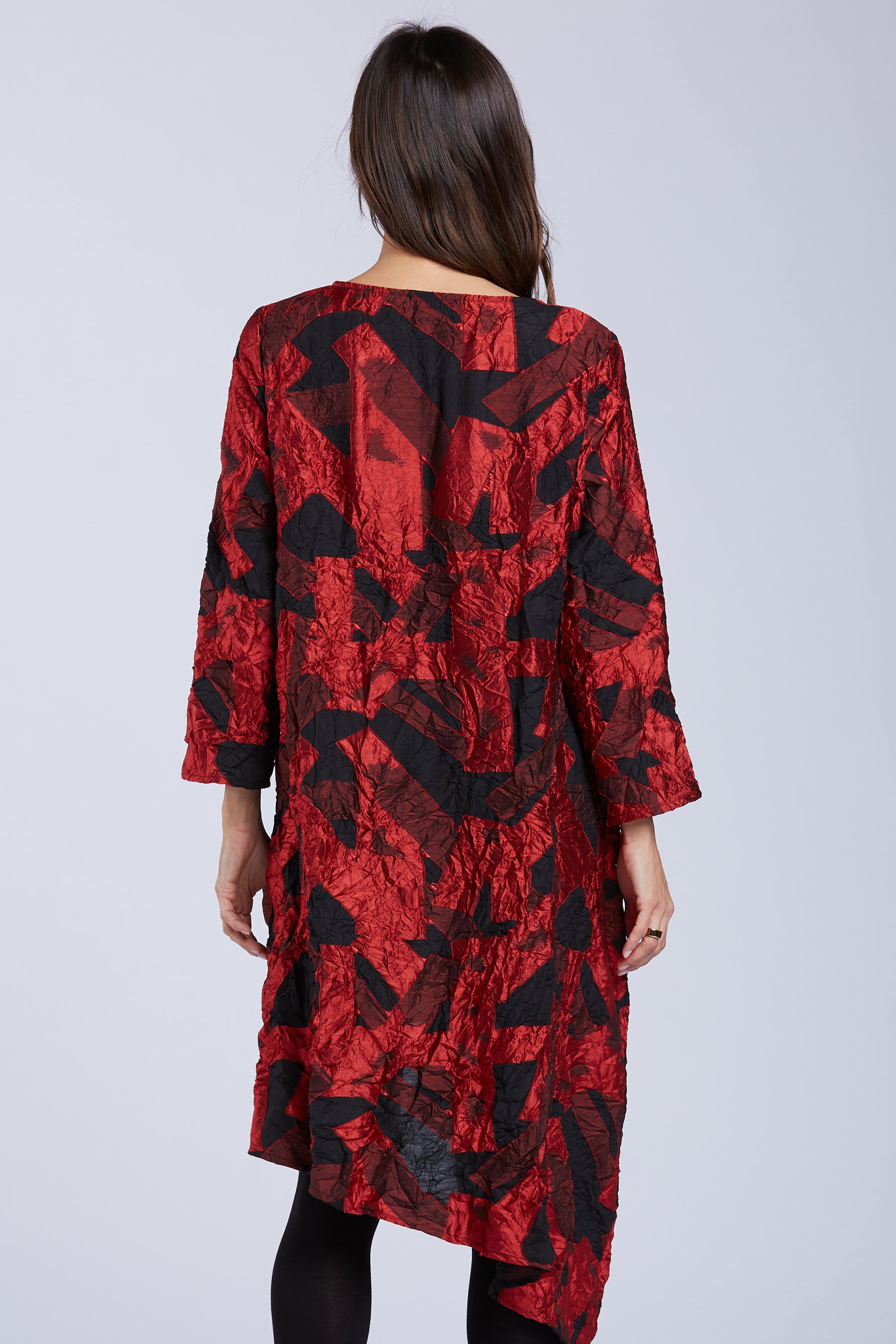 Sydney Project Ashley Long Sleeve Round Neck Asymmetric Abstract Long Top - CJT1024 - CRIMSON