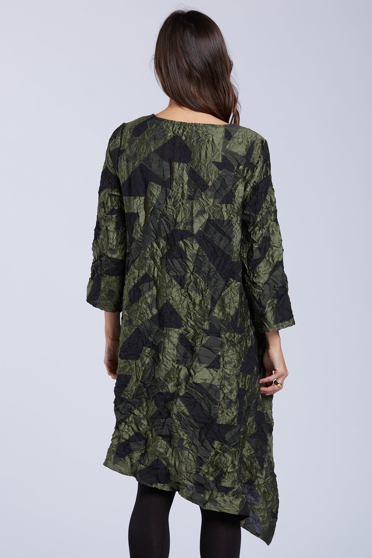 Sydney Project Ashley Long Sleeve Round Neck Asymmetric Abstract Long Top - CJT1024 - OLIVE