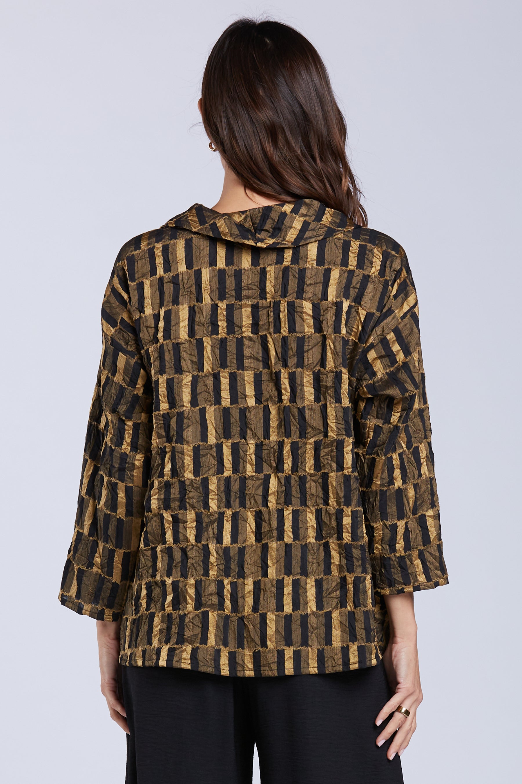 Sydney Project Colleen Geometric Wide Cowl Neck Top 3/4 Sleeve Shirt - CJT1129 - GOLD