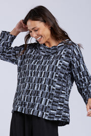 Sydney Project Colleen Geometric Wide Cowl Neck Top 3/4 Sleeve Shirt - CJT1129 - METAL