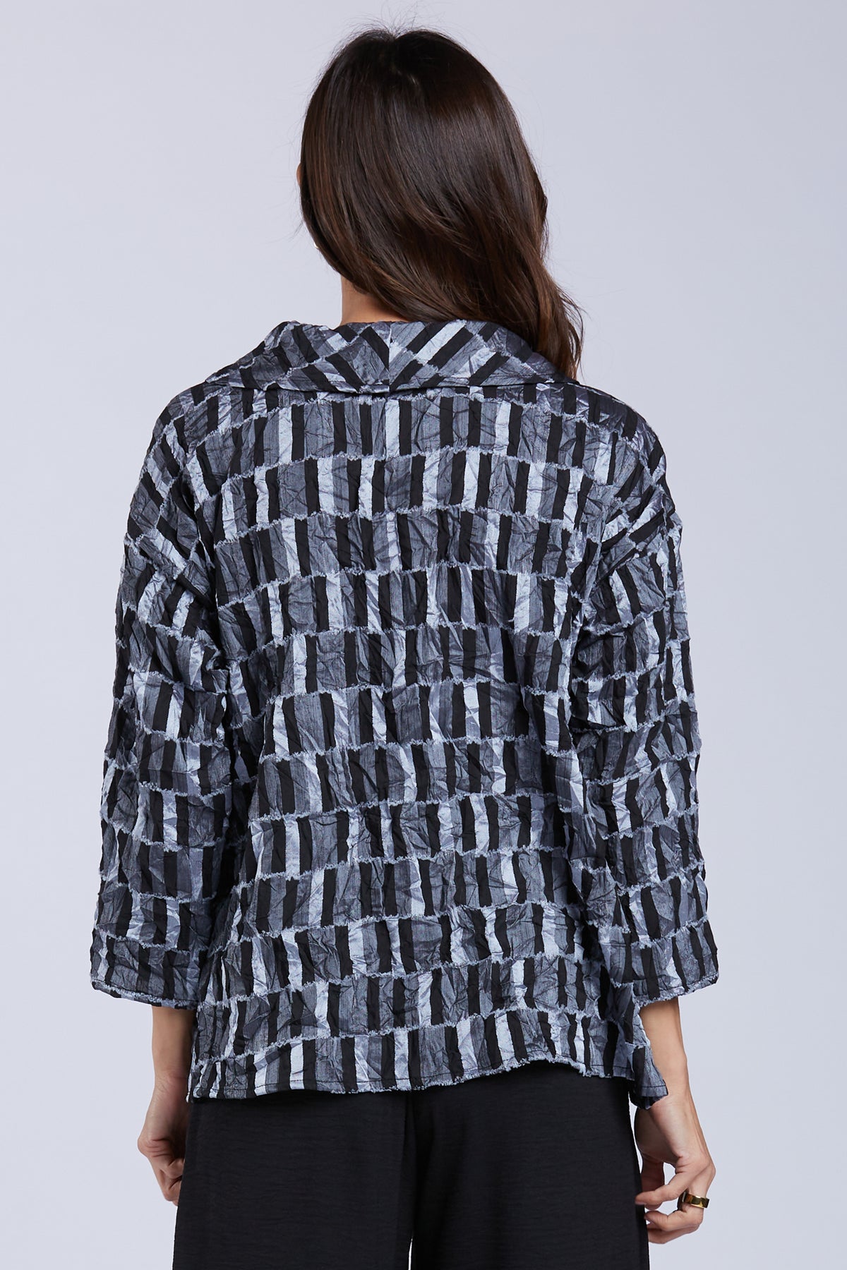 Sydney Project Colleen Geometric Wide Cowl Neck Top 3/4 Sleeve Shirt - CJT1129 - METAL