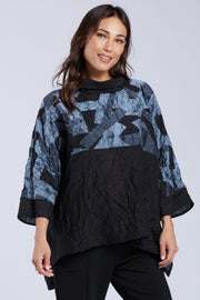 Sydney Project Toni Oversized Crinkle Cowl Neck Abstract Colorblock Top- CJT1133 - BLUE GREY