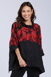 Sydney Project Toni Oversized Crinkle Cowl Neck Abstract Colorblock Top- CJT1133 - CRIMSON