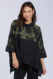 Sydney Project Toni Oversized Crinkle Cowl Neck Abstract Colorblock Top- CJT1133 - OLIVE