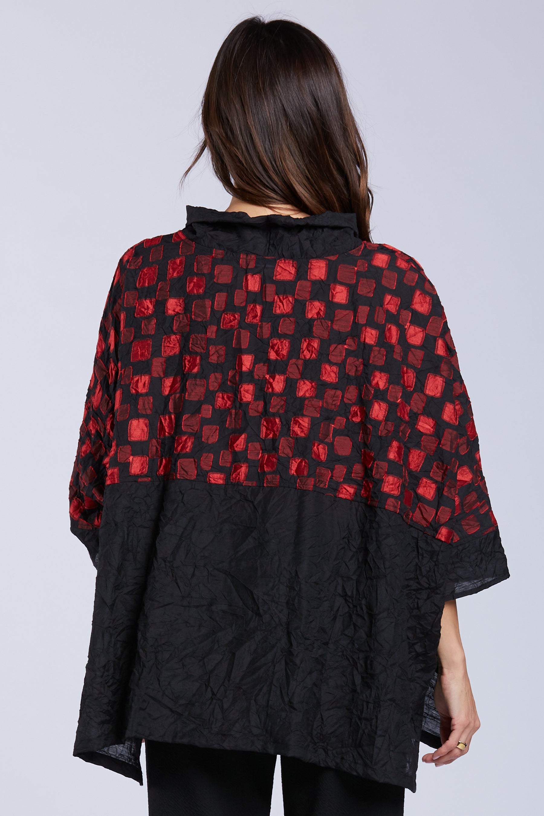 Sydney Project Toni Oversized Crinkle Cowl Neck Abstract Colorblock Top - CJT1133 - RED PEBBLES