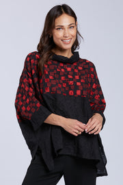 Sydney Project Toni Oversized Crinkle Cowl Neck Abstract Colorblock Top - CJT1133 - RED PEBBLES