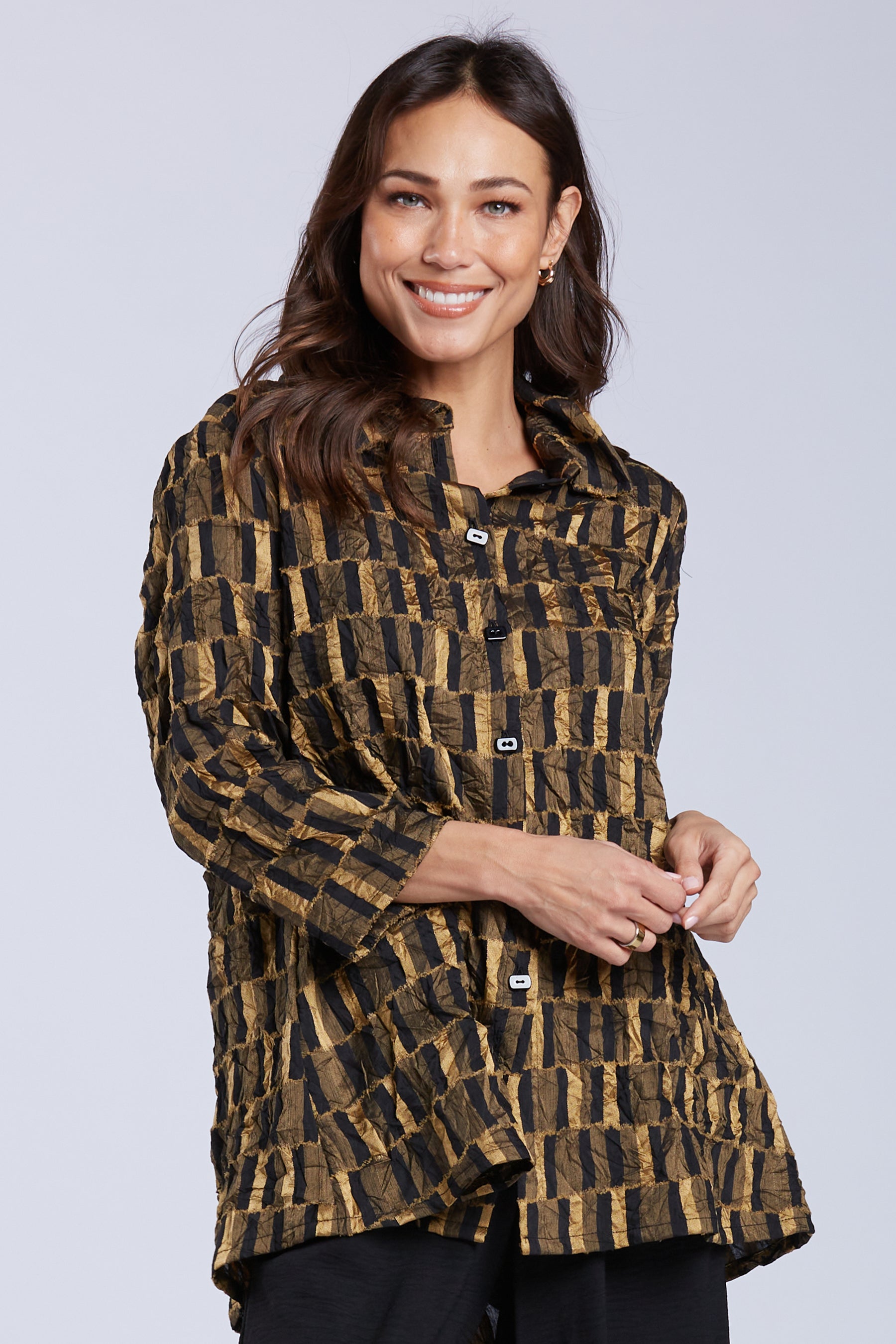 Sydney Project Whitney Button Down Collar Geometric Top - CJT1143 - GOLD