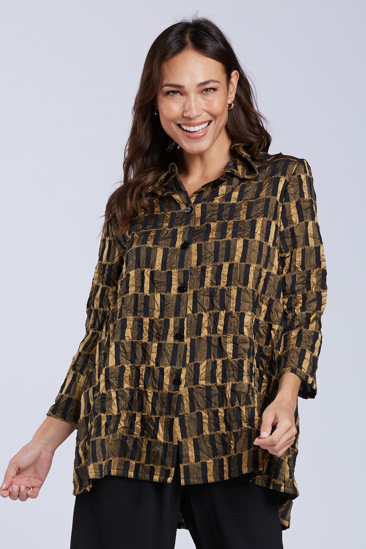Sydney Project Whitney Button Down Collar Geometric Top - CJT1143 - GOLD