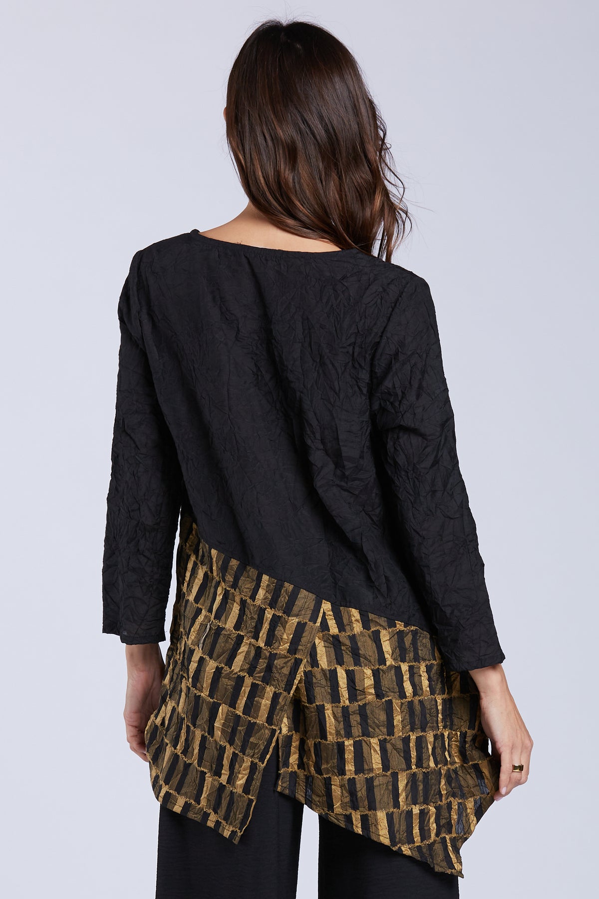 Sydney Project Camila Asymmetric Colorblock Long Sleeve Round Neck Top - CJT1167 - GOLD