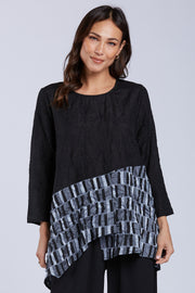 Sydney Project Camila Asymmetric Colorblock Long Sleeve Round Neck Top - CJT1167 - METAL