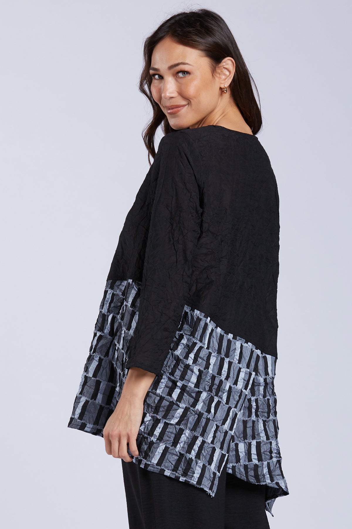 Sydney Project Camila Asymmetric Colorblock Long Sleeve Round Neck Top - CJT1167 - METAL