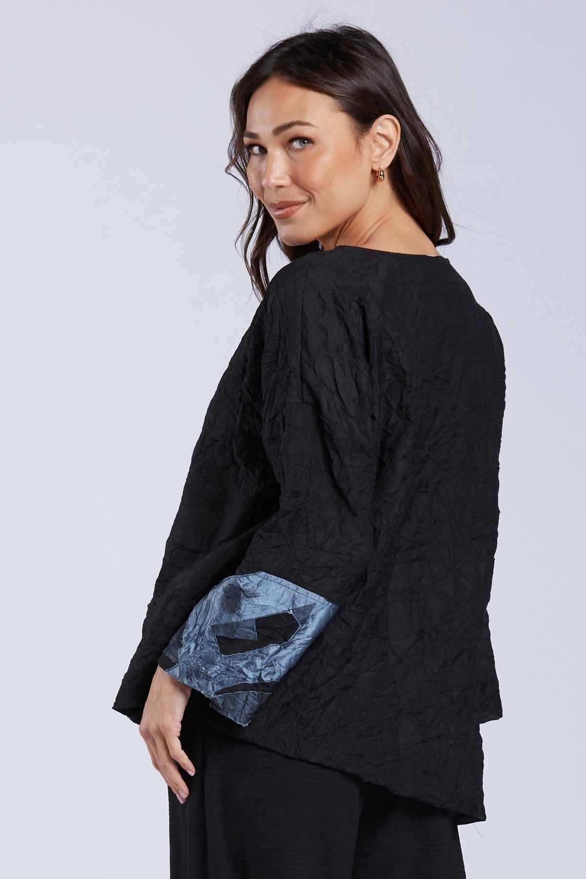 Sydney Project Alice Abstract Round Neck Color Block Long Sleeve Top - CJT1168 - BLUE GREY
