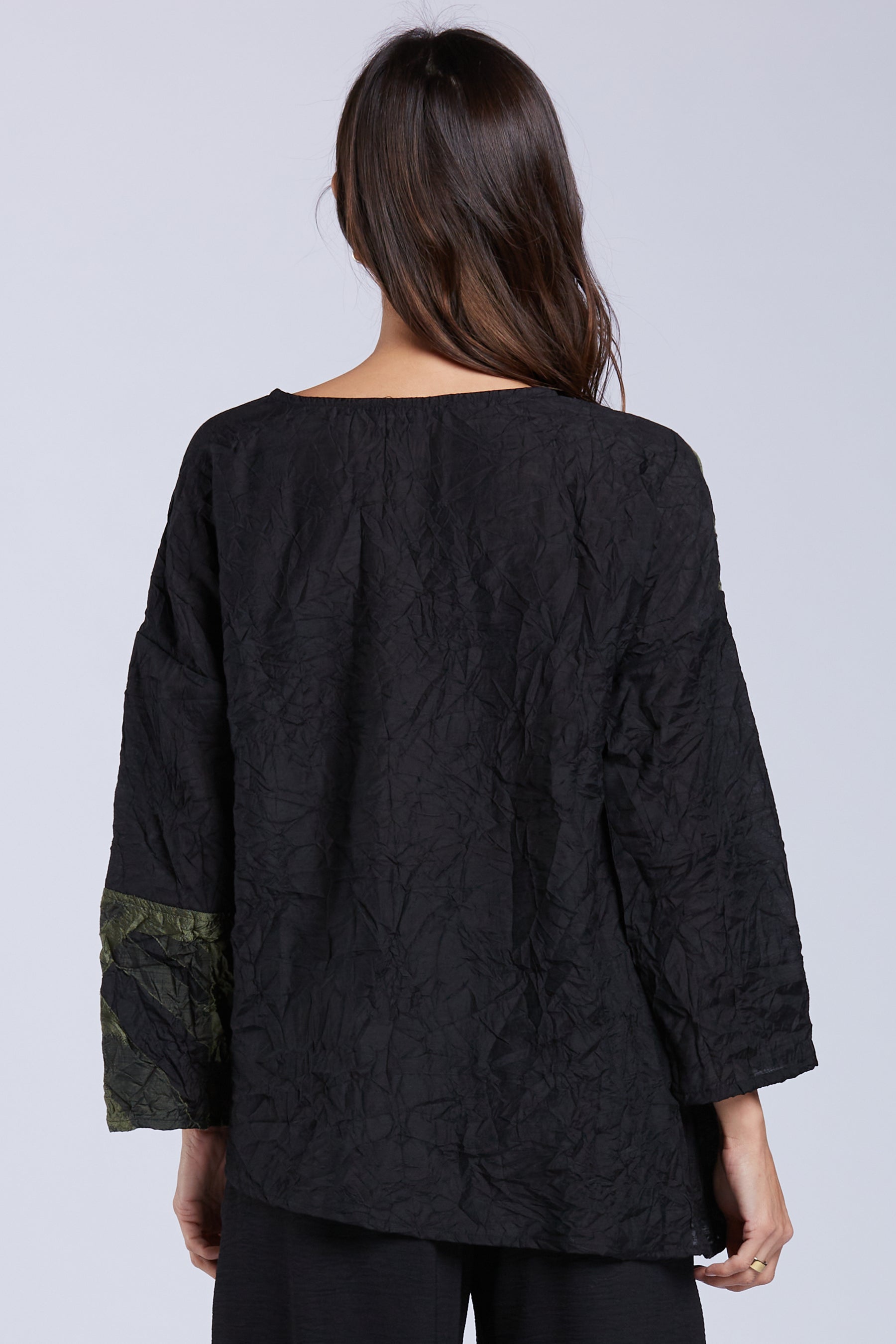 Sydney Project Alice Abstract Round Neck Color Block Long Sleeve Top - CJT1168 - OLIVE