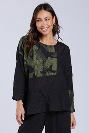 Sydney Project Alice Abstract Round Neck Color Block Long Sleeve Top - CJT1168 - OLIVE