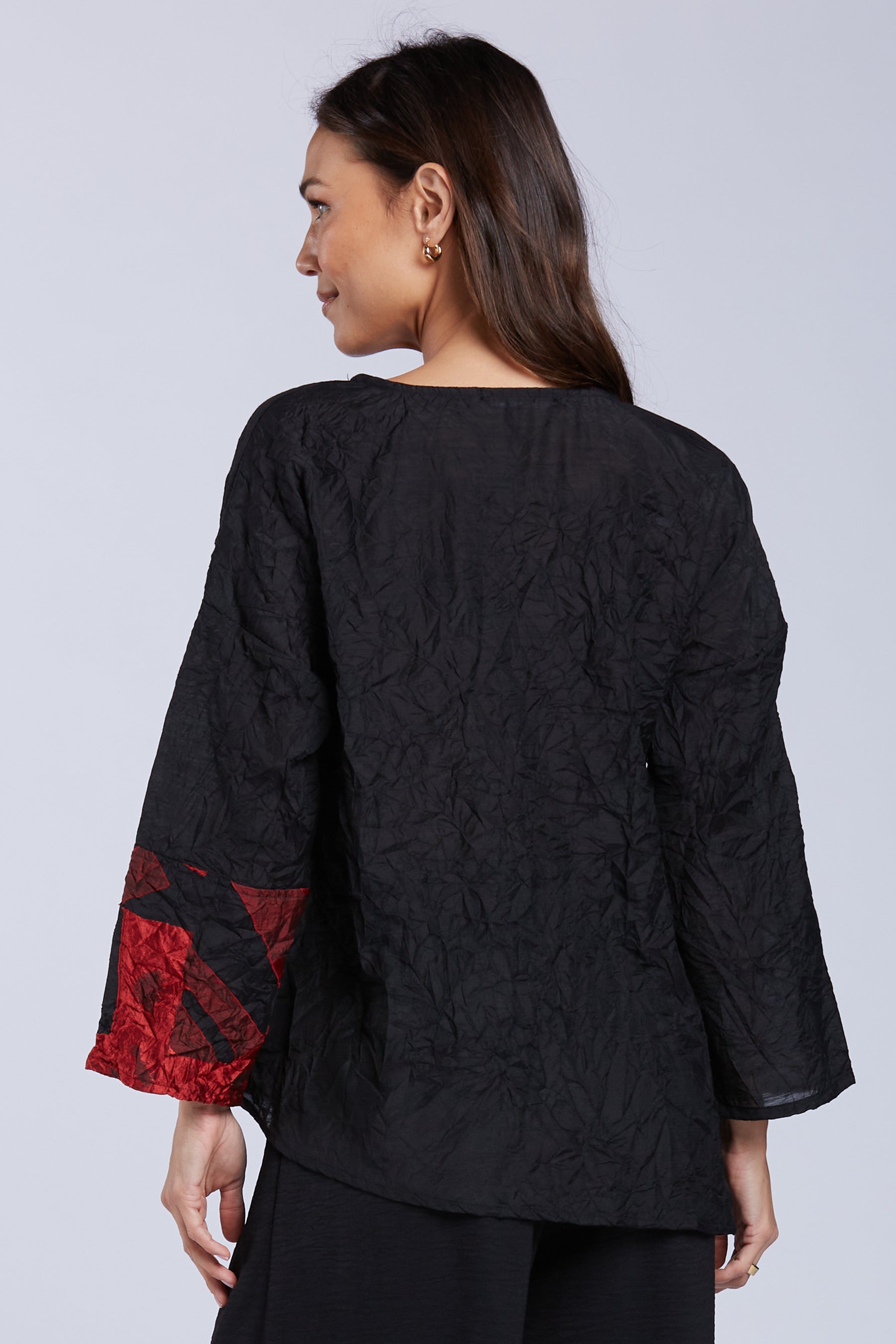 Sydney Project Alice Abstract Round Neck Color Block Long Sleeve Top - CJT1168 - RED