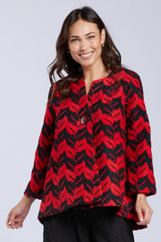 Sydney Project One Button Chevron Leaf Pattern Long Sleeve Jacket - EMJ1149 - RED LEAF