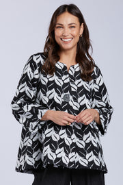 Sydney Project Ollie One Button Chevron Leaf Pattern Long Sleeve Jacket - EMJ1149 - WHITE LEAF
