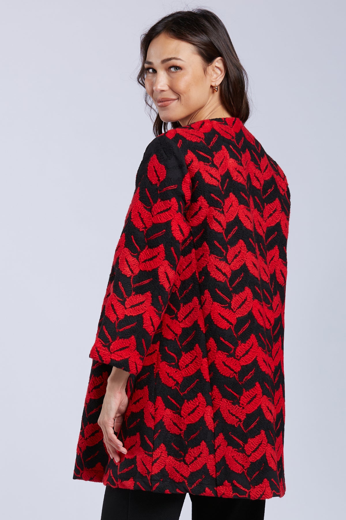 Sydney Project Carole Long Sleeve Round Neck Chevron Lead Pattern Jacket - EMJ1183 - RED LEAF