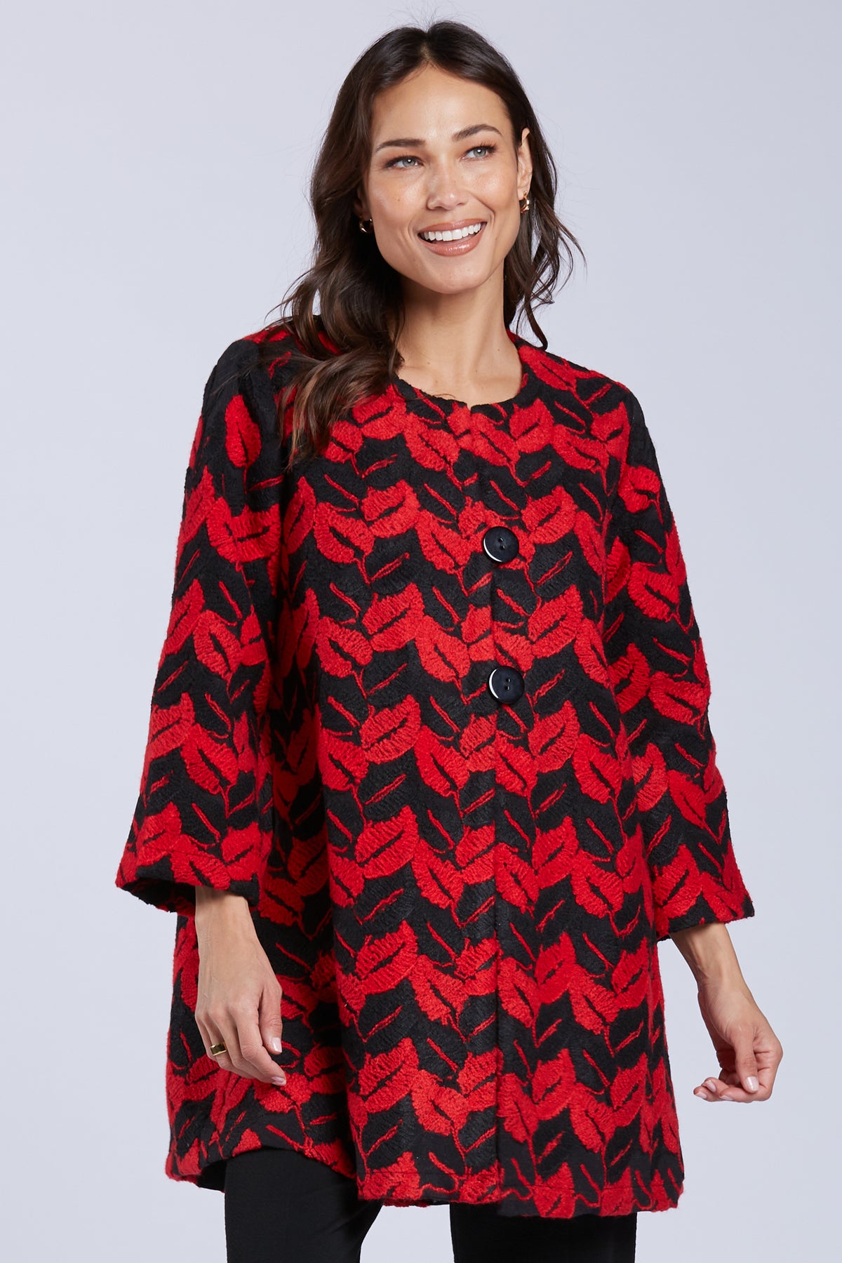 Sydney Project Carole Long Sleeve Round Neck Chevron Lead Pattern Jacket - EMJ1183 - RED LEAF