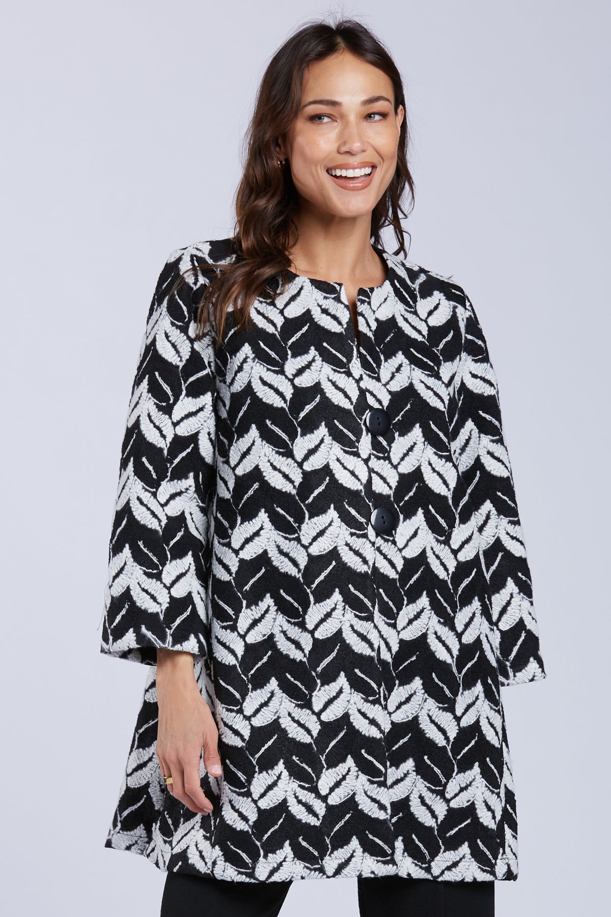 Sydney Project Lauren Long Sleeve Round Neck Chevron Lead Pattern Jacket - EMJ1183 - WHITE LEAF