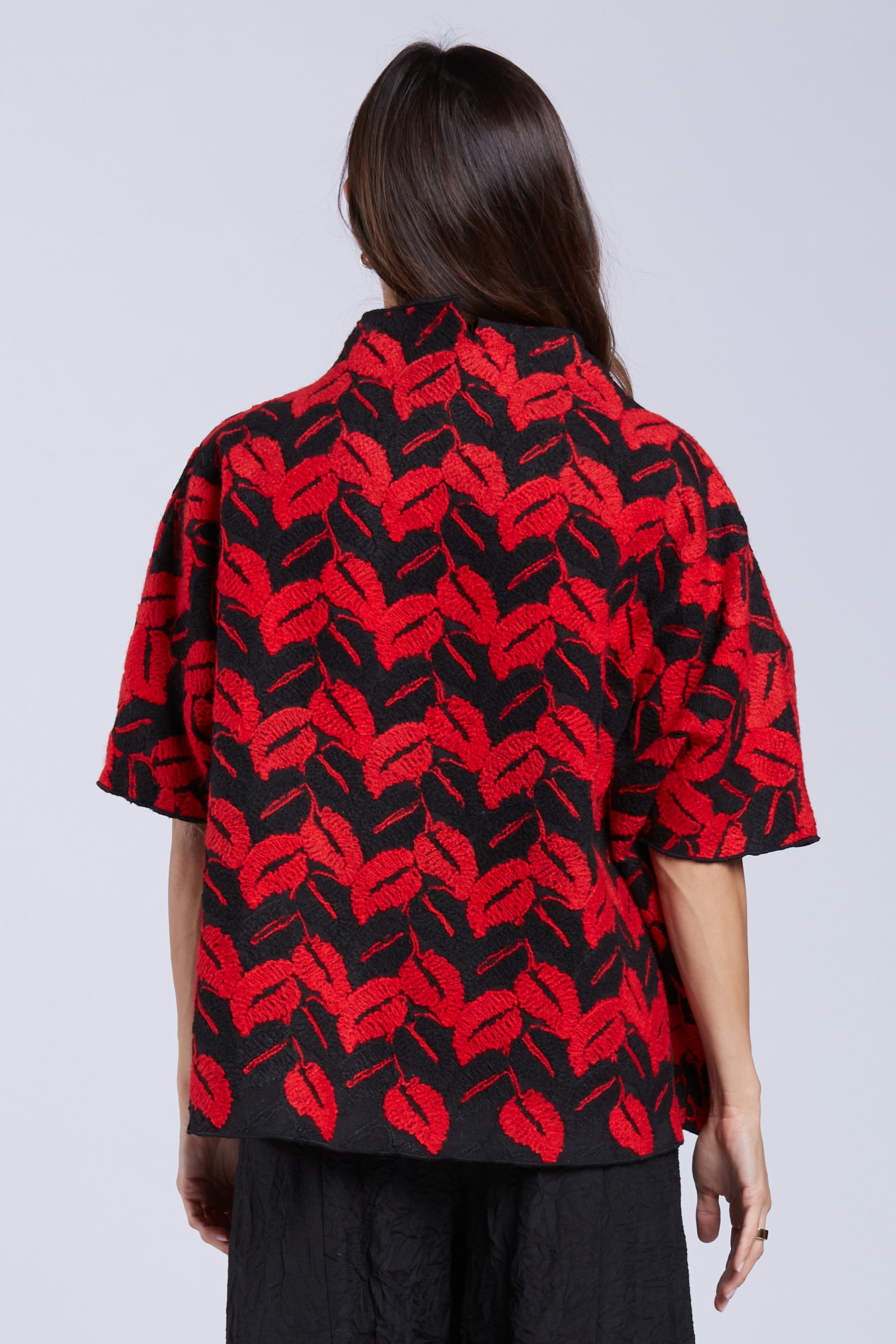 Sydney Project Carole Mock Neck Half Sleeve Boxy Top - EMT1182 - RED LEAF